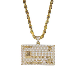 Hiphop haut de gamme or VISA carte de crédit pendentif collier Zircon embelli en laiton avec placage de chaîne de corde - Product Image 2