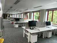Cadre de bureau électrique moderne robuste double face en acier, 4 moteurs, 3 niveaux, pour poste de travail assis-debout OTi SXT04, garantie 3-5 ans pour le bureau