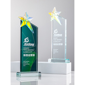 Custom Colored Crystal <b>Trophies</b> Rectangle Glass Five Pointed Star Digital Printing Business Gift Conference Award Supplies - Product Image 3