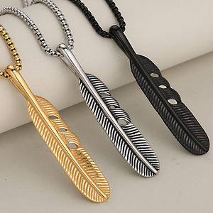 <span class=keywords><strong>Collana</strong></span> <span class=keywords><strong>con</strong></span> Ciondolo a <span class=keywords><strong>Piuma</strong></span> in Acciaio Inossidabile Stile Hip-Hop <span class=keywords><strong>con</strong></span> Catena a Maglia per Uomo, Accessori di Gioielleria - Product Image 4