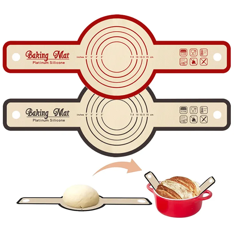 Non-Stick Bread Baking Mat Reusable Premium Food Grade Round Silicone Bread Sling with Long Handle for Dutch Oven