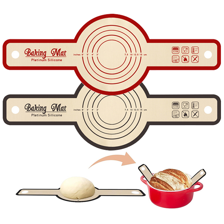 Non-Stick Bread Baking Mat Reusable Premium Food Grade Round Silicone Bread Sling with Long Handle for Dutch Oven