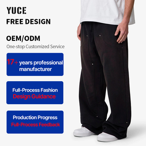 Pantalon de jogging YUCE personnalisé, coupe droite, style vintage délavé, jambe large, coupe oversize, double genouillère, en molleton épais - Product Image 1