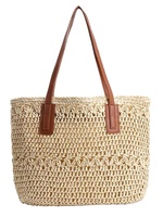 Beau sac fourre-tout en paille fait à la main en l, sac de plage Fashion pour femme avec poignée en Pu de grande capacité