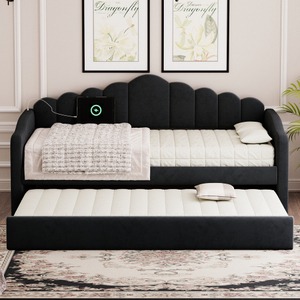 Canapé-lit convertible moderne en velours, taille twin, avec tiroir, ports de charge USB, pas besoin de <span class=keywords><strong>sommier</strong></span>, noir - Product Image 4