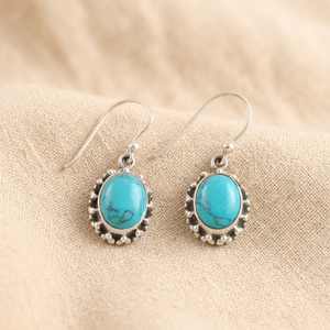 Mujeres hombres moda turquesa Natural Rawa trabajo 925 plata esterlina gota pendientes personalizados hechos a mano piedras preciosas joyería exportador - Product Image 3