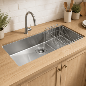 Évier de cuisine en acier inoxydable 304 fait main 830*450*228mm, design à bords fraisés, grand bac unique, style coréen Nano, à encastrer sous plan - Product Image 2