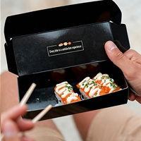 Boîte à sushi multi-tailles en matériaux recyclés fabriquée en usine avec couvercle rabattable intégré, fermeture magnétique, pelliculage mat et logo personnalisé pour
