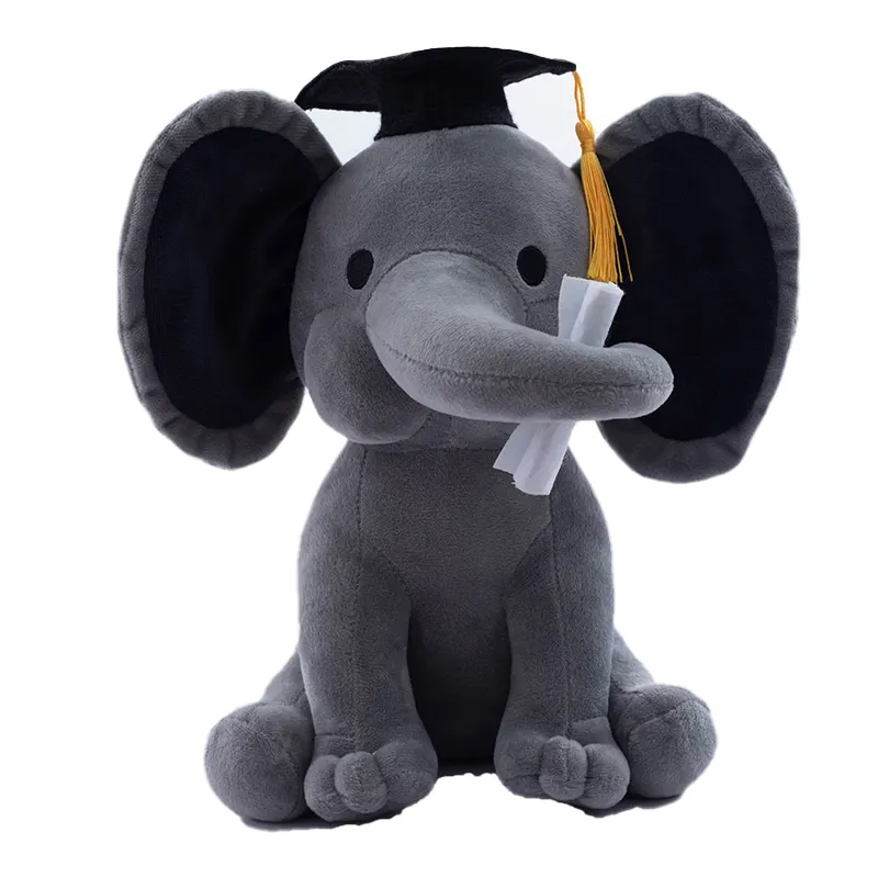Elefante de peluche de alta calidad, juguete de peluche con orejas grandes, elefante gris
