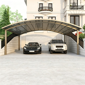 Abri de voiture moderne en acier à toit plat, imperméable, avec structure thermolaquée, pour 2 voitures, abri de stationnement extérieur - Product Image 3