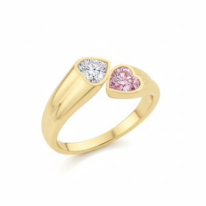 Кольцо-пинки в стиле Coquette с розовым лабораторным бриллиантом Toi Et Moi, 0.8 карата общим весом, два камня, 14-каратное розовое золото, двухцветные крапаны - Product Image 2