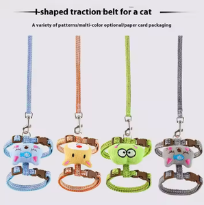 Sıcak satış dantel hayvan desen kumaş <span class=keywords><strong>H</strong></span>-göğüs kemeri çekiş halat mavi turuncu yeşil gri Pet kedi - Product Image 2