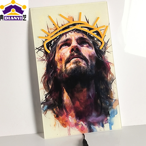 Tableau mural en <span class=keywords><strong>toile</strong></span> avec impressions de croix de Jésus et de la Bible, affiche spirituelle chrétienne, peinture murale de prière pour bureau avec lumière LED - Product Image 2
