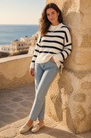Pull en tricot rayé à col montant pour femme, coupe ample, épaules tombantes, manches longues, fentes latérales, pour l'automne et l'hiver