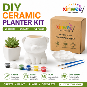 Kit <span class=keywords><strong>de</strong></span> <span class=keywords><strong>pot</strong></span> <span class=keywords><strong>de</strong></span> fleurs en céramique écologique pour adultes, anti-stress, pour plantes succulentes, à peindre soi-même, loisir créatif, artisanat thérapeutique, décoration maison et jardin - Product Image 2