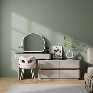 Table de maquillage moderne avec miroir éclairé et tiroirs de rangement pour meubles de chambre - Product Image 3