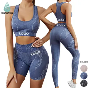 New Fitness Clothing Workout Fashion Streak Yoga Bra Sport Set Women 3PCS Seamless Yoga Set Running Athletic Wear