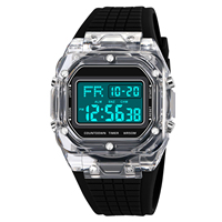 Jam Tangan Digital Persegi Klasik untuk Pria, Olahraga Luar Ruangan, Personal, Alarm, Plastik Resin, Tahan Air