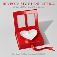 Boîte cadeau romantique rouge écologique en forme de cœur, style livre, avec doublure en éponge, finition brillante, compartiment blanc en forme de cœur, couvercle avec fenêtre