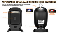 Henex pemindai kode batang Desktop kabel 3D, Omnidirectional 1D 2D QR pembayaran pemindai kode batang antarmuka USB gaya 3D sumber cahaya CMOS