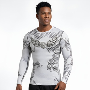 <b>Men's</b> Long Sleeve <b>Compression</b> Rash Guard Full Print Quick Dry Spandex Polyester <b>Shirt</b> With Wing Logo Front Design - Product Image 4