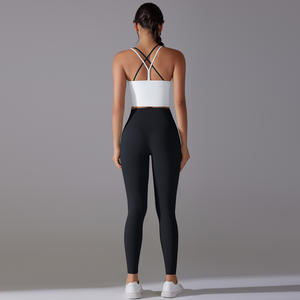 En gros, Ensemble de sport grande taille uni, effet seconde peau, doux pour la peau, avec débardeur dos nu et pantalon, pour fitness haute intensité, Pilates et course à pied - Product Image 2