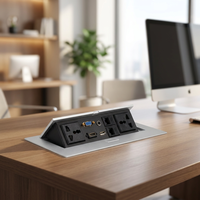 Enchufe de Mesa Retráctil con Conectividad Multimedia HD, Video, VGA, USB, Audio y Red para Salas de Reuniones y Oficinas