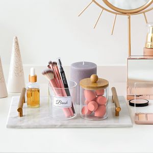 Dispensador de Hisopos con Tapas de Bambú, Contenedores de Plástico, Organizador de Maquillaje para Almacenamiento de Hisopos de Algodón, Bolas y Discos Desmaquillantes - Product Image 4