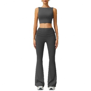 Ensemble de yoga deux pièces pour femmes : Gilet de fitness Pilates européen et américain et pantalon long évasé uni - Product Image 5