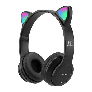 Fones de ouvido coloridos arco-íris para meninas, headset fofo com lâmpada silencioso para gatos e fone de ouvido bluetooth, 2023