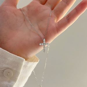 Dylam Shimmering Fashion Fine Rhodium Plated 925 Silver Link <b>Chain</b> D VVS1 Moissanite Stones <b>Cross</b> Pendant Necklace Jewelry - Product Image 4