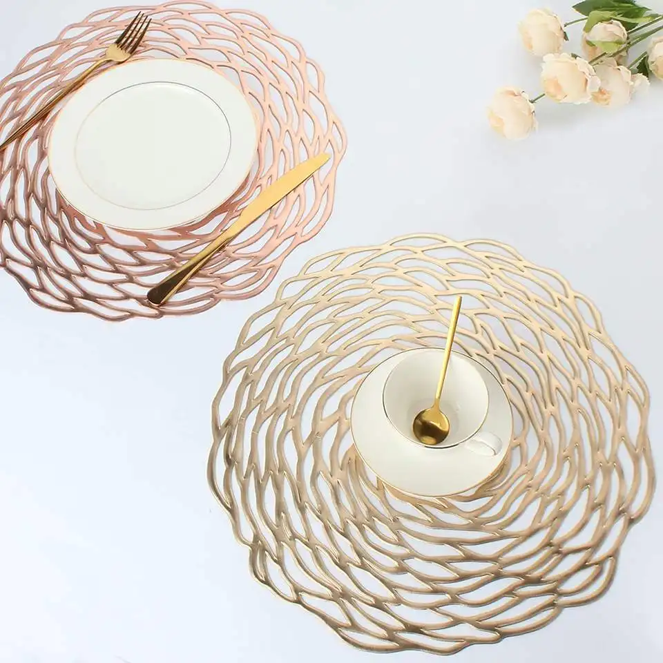 Napperons lavables antidérapants Tabletex napperons ronds dorés pour table à manger napperons en vinyle plastique métallique