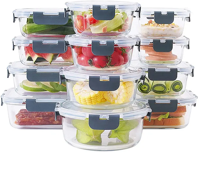 Amazon Hot Selling Glass Food Container 24 Set Meal Prep Storage Container with BPA-free Lock Lid