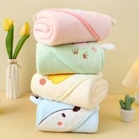 Factory Price Children's Hooded Towel Soft Absorbent Polyester Bathing Towel Velvet Coral Fleece for Baby's Bathroom
