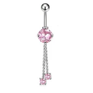 100 Tipos de Anillos de Ombligo de CZ Rosa en Acero Inoxidable Estilo Hot Girl Brillante Piercing Joyería para el Ombligo con Personalidad Venta al por Mayor - Product Image 5