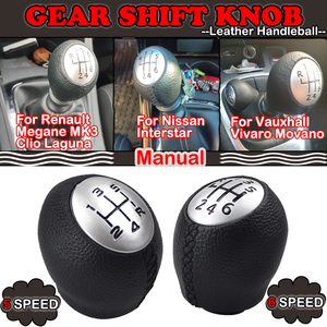 Perilla de palanca de cambios de coche de 5/6 velocidades, Bola de mango de cuero para Renault Megane MK3 Clio Laguna Nissan Interstar para Vauxhall Vivaro <span class=keywords><strong>Movano</strong></span> - Product Image 3