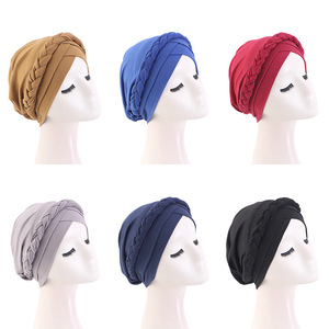 Nouveau Hijab Tressé, Bonnets <span class=keywords><strong>Chimio</strong></span>, Turban Africain, Foulard Musulman <span class=keywords><strong>pour</strong></span> Femmes, Chapeaux <span class=keywords><strong>pour</strong></span> Dames - Product Image 2
