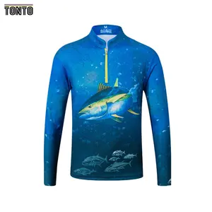 T-shirts de pêche à manches longues, personnalisés, à séchage rapide, tenue simple, vêtement de course par sublimation, jersey, uv, nouveau design