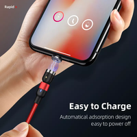 Câble magnétique USB Type C Micro USB 1M 2M, chargeur de téléphone, câble de données LED, rotation à 540 degrés, angle droit pour iPhone pour Xiaomi