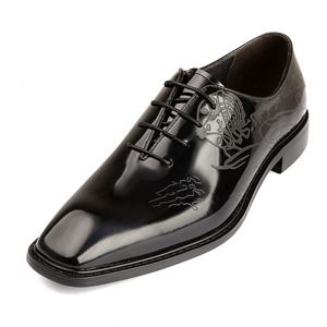 Breathable Lightweight Cowhide Leather Paint <b>Shoes</b> Fashionable Laser Engraving <b>Height</b> <b>Increasing</b> Autumn Men's Business <b>Shoes</b> - Product Image 2