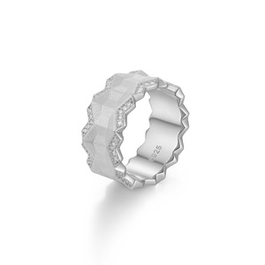 Bague Éternité en Or Jaune Moissanite, Coupe Ronde Brillante, Sertissage Pavé, Design Géométrique, Bijou Minimaliste Unisexe - Product Image 2