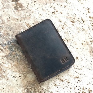 Custom Genuine Crazy Horse Leather Minimalist RFID Blocking Card Holder Slim Letter Patterned - Product Image 6