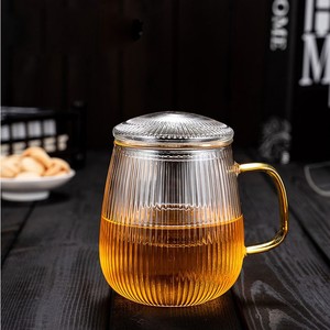 Tasse à thé en verre à rayures verticales avec filtre et couvercle à visser, idéale pour le bureau, ensemble de thé de l'après-midi - Product Image 2