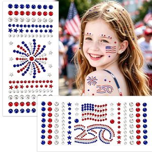 Pegatinas de gemas faciales para el 4 de julio, joyas faciales de diamantes de imitación rojas, blancas y azules, fuegos artificiales con diseño de bandera, autoadhesivas para maquillaje y atuendos del 4 de julio - Product Image 1