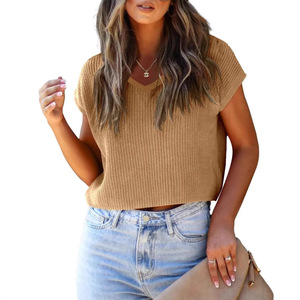 2025 New Summer V-Neck Versatile Loose <b>Knitted</b> Short Women's <b>Vest</b> Sweater Top - Product Image 3