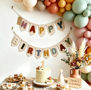 Decoración para Fiestas <span class=keywords><strong>de</strong></span> Cumpleaños, Guirnalda <span class=keywords><strong>de</strong></span> Letras en Tonos Tierra Estilo Boho, Pancarta <span class=keywords><strong>de</strong></span> Feliz Cumpleaños en Fieltro Neutral - Product Image 1