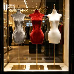Mannequin de présentation <span class=keywords><strong>femme</strong></span> BBL en velours givré PU - Demi-<span class=keywords><strong>corps</strong></span> avec hanches larges et buste, support doré - Product Image 1