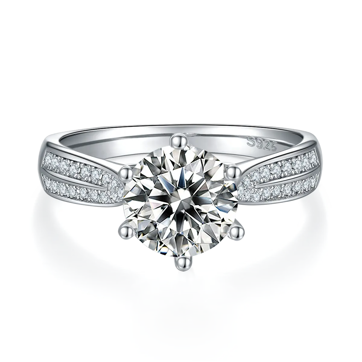 Bijouterie fine plaqué or blanc S925Sterling Silver D Color Vvs Moissanite Bague de mariage en diamant rond de 2.0 carats Bague de fiançailles