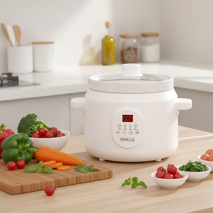 Cuisinière à mijoter électrique programmable Sorge avec couvercle en verre trempé, pot extérieur en plastique, capacité de 4 litres, contrôle numérique du minuterie, classe d'efficacité énergétique - Product Image 1