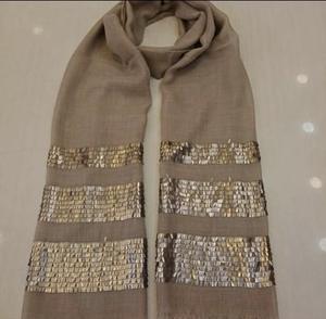 Foulard Hijab en laine de soie, bordure avec paillettes, châles, tendance - Product Image 2